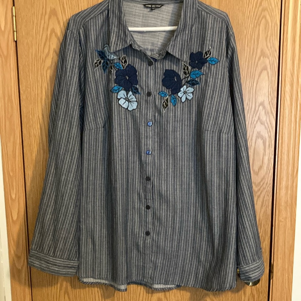 Unique Spectrum Blue striped and Blue Embroidered Button Down Shirt